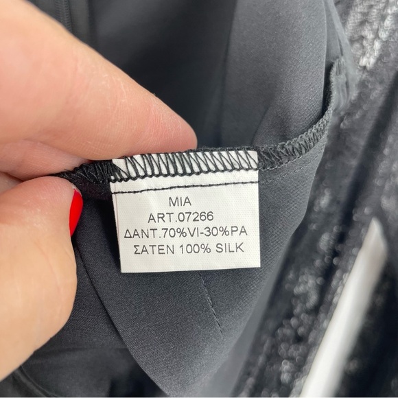 Mia Black lace slip dress bell sleeve belted Sz S 100% silk sz 46 US 12 - Picture 5 of 9